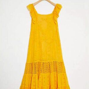 Yellow Anthropologie Payal Jain Fallon Eyelet Lace Boho Maxi Dress 16W